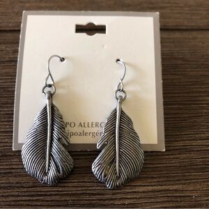 Sliver tone feather earrings